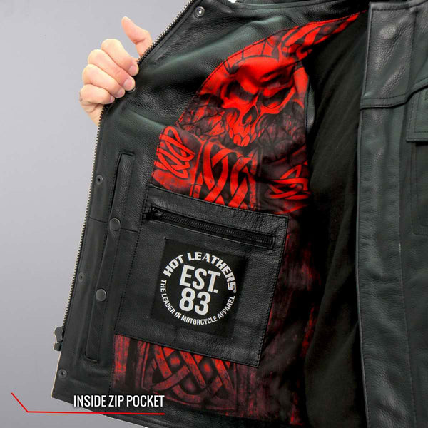 Hot Leathers VSM1051 Men's Black 'Celtic Cross' Conceal and Carry Leather Vest