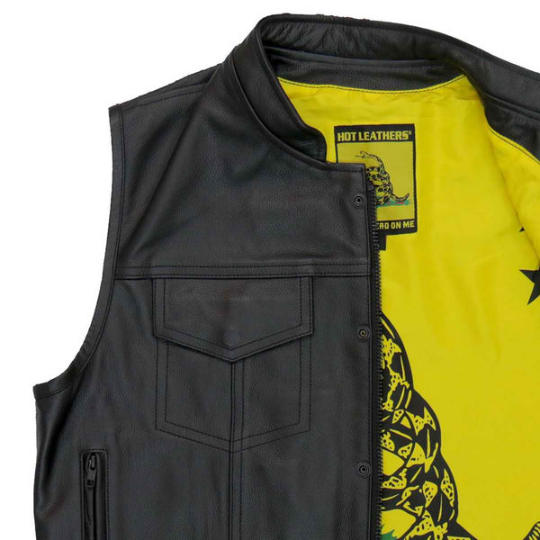 Hot Leathers VSM1053 Men's Black 'Don't Tread On Me' Conceal and Carry Leather Vest