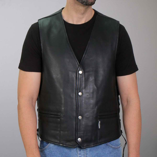 Hot Leathers VSM1062 Men's Black 'Lone Wolf' Conceal and Carry Side Lace Leather Vest