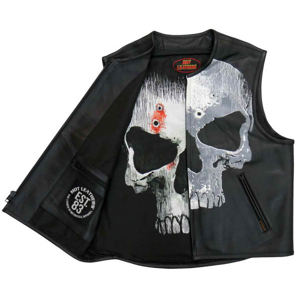 Hot Leathers VSM2001 Men's Black ‘Jumbo Skull’ Conceal and Carry Leather Vest