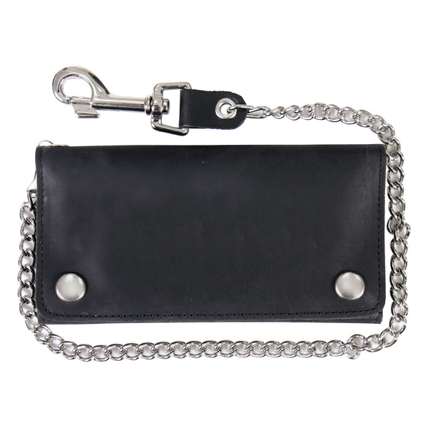 Hot Leathers WLC3102 Black Premium Leather Tri-Fold Wallet with Chain