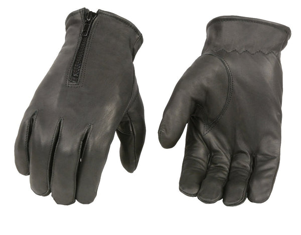 M Boss Motorcycle Apparel BOS37531 Men's Black Unlined Leather Gloves with Zipper Closure