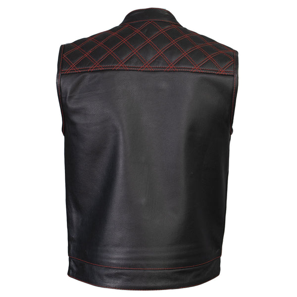 Xelement ‘Gold Series’ XS13002 Men's 'Stars and Stripes’ Black Leather Motorcycle Biker Vest with USA Flag Liner