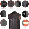 Xelement ‘Gold Series’ XS13002 Men's 'Stars and Stripes’ Black Leather Motorcycle Biker Vest with USA Flag Liner