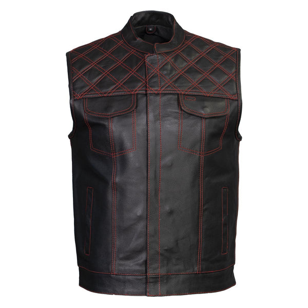 Xelement ‘Gold Series’ XS13002 Men's 'Stars and Stripes’ Black Leather Motorcycle Biker Vest with USA Flag Liner
