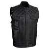 Xelement Men's Black Leather Motorcycle Vest Stars and Stripes Design with USA Flag Liner XS13003