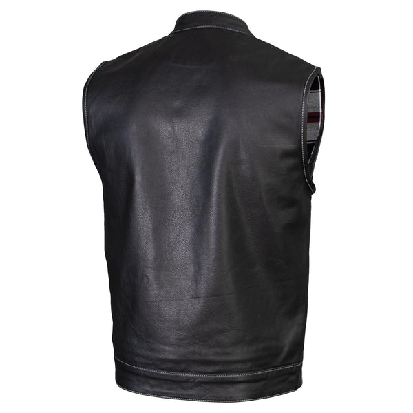 Xelement ‘Gold Series’ XS13004 Men's 'Dagger’ Black Leather Motorcycle Vest with Flannel Liner