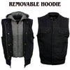 Xelement XS13050 Men's 'Rustic' Black Denim Motorcycle Riding Vest with Hoodie and Quick Draw Pocket