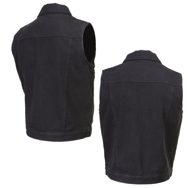 Xelement XS13051 Men's Black Denim Club Style '2-in-1' Motorcycle Vest w/ Removable Hoodie