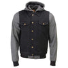 Xelement XS13051 Men's Black Denim Club Style '2-in-1' Motorcycle Vest w/ Removable Hoodie