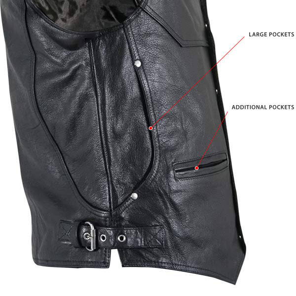 Xelement XS1927 Men's 'Road King' Black Motorcycle Leather Biker Vest