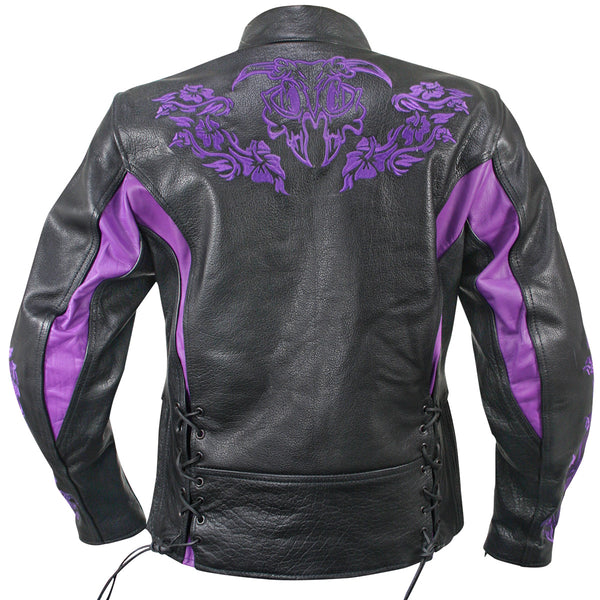 Xelement XS2027 Women's 'Gemma' Biker Black and Purple Leather
