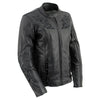 Xelement XS2030 Women's 'Gemma' Biker Solid Black Leather Embroidered Jacket with X-Armor Protection
