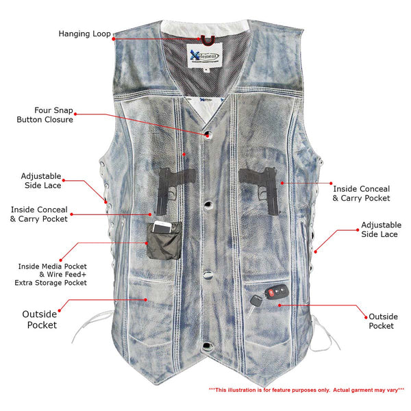 Xelement XS3540 Men's 'Wreck' Distressed Brown Multi-Pocket Motorcycle Biker Rider Leather Vest