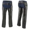 Men's XS406 Classic Black Braided Thermal Lined Leather Motorcycle Chaps with Outside Flap Pocket