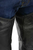 Men's XS432 Classic Black Thermal Lined Leather Motorcycle Chaps with Jean Style Pockets