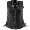 Xelement XS4505 Women's Black ‘Flannel’ Motorcycle Biker Rider Leather Vest with Snap Button Closure