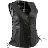 Xelement XS4505 Women's Black ‘Flannel’ Motorcycle Biker Rider Leather Vest with Snap Button Closure