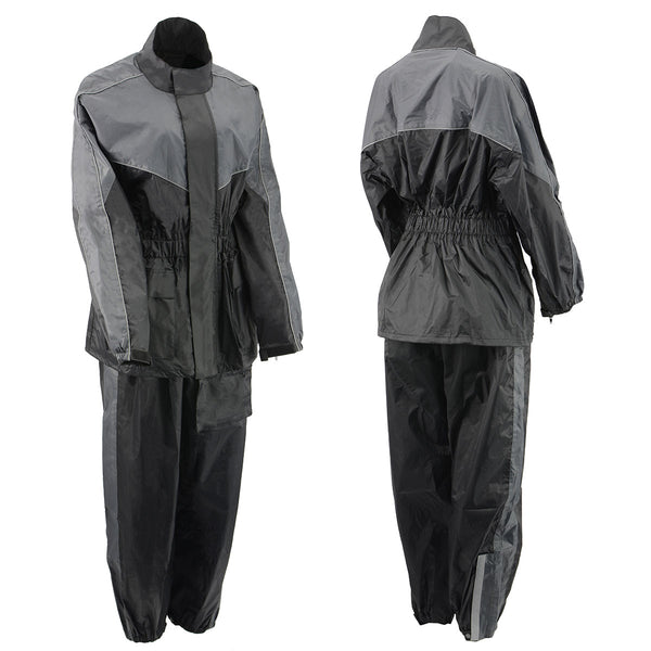 NexGen Ladies XS5001 Black and Grey Water Proof Rain Suit with Reflective Piping
