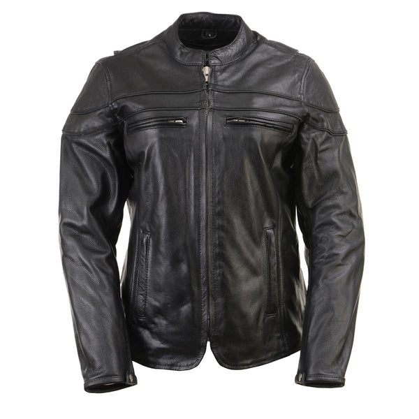 Xelement XS6332 Women's 'Road Queen' Black Premium Leather Motorcycle Rider Jacket with X-Armor Protection