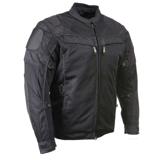 Xelement XS8160 Men's 'Shadow' All Season Black Tri-Tex and Mesh Motorcycle Rider Jacket with X-Armor Protection