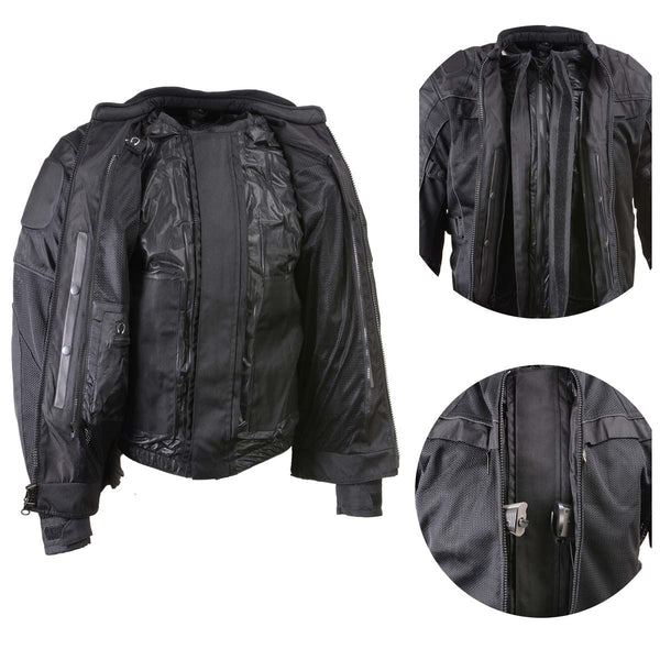 Xelement XS8160 Men's 'Shadow' All Season Black Tri-Tex and Mesh Motorcycle Rider Jacket with X-Armor Protection