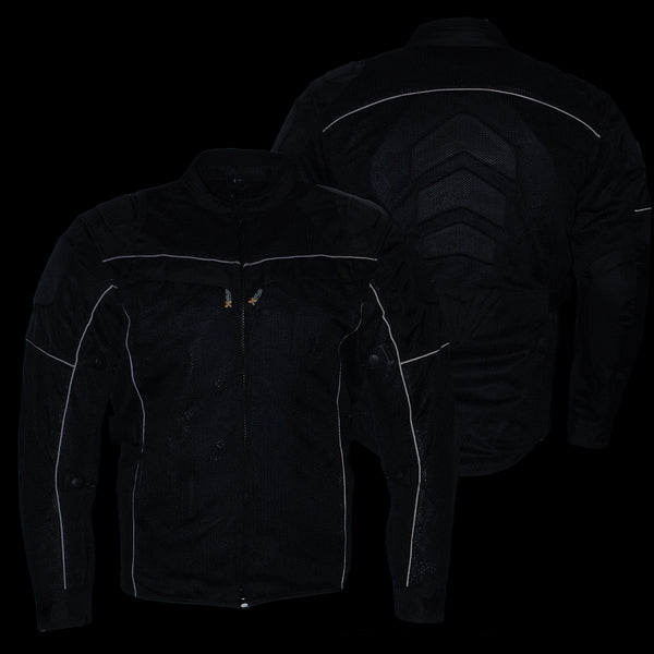 Xelement XS8160 Men's 'Shadow' All Season Black Tri-Tex and Mesh Motorcycle Rider Jacket with X-Armor Protection