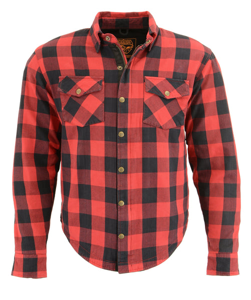 Milwaukee Performance-MPM1631-Men's Black and Red Armored Checkered Flannel Biker Shirt w/ Aramid® by DuPont™ Fibers