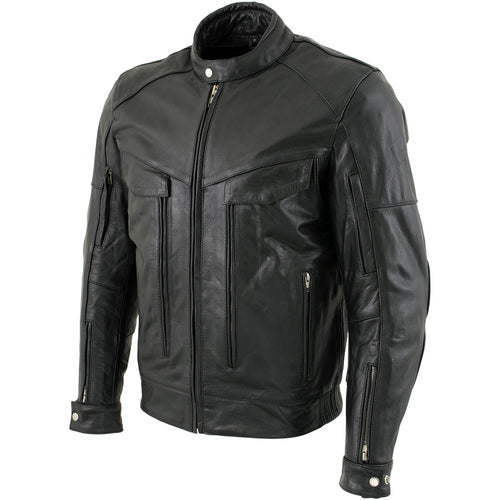Xelement B4495 Men's Black 'Bandit' Buffalo Leather Cruiser Motorcycle Jacket with X-Armor Protection