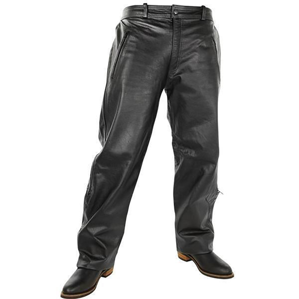 Xelement B7440 Men's Black Leather Motorcycle Over Pants with Side Zipper and Snaps