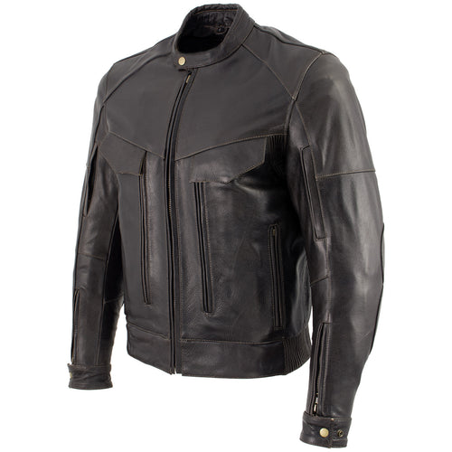 Xelement B7496 Men's 'Bandit' Retro Distressed Brown Leather Jacket with X-Armor Protection