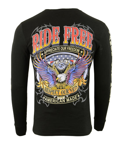Biker Clothing Co. BCC117005 Men's Black 'Ride Free, American Made' Long Sleeve T-Shirt