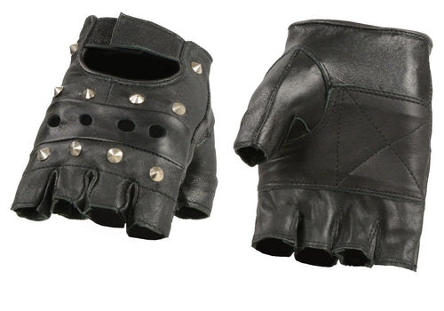 M Boss Motorcycle Apparel BOS37560 Men's 'Studded' Black Leather Fingerless Gloves
