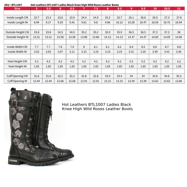 Hot Leathers BTL1007 Ladies Black Knee High Wild Roses Leather Boots