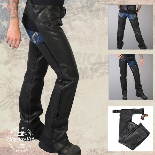 Hot Leathers CHL5001 USA Made Women's 'Shade' Black Premium Leather Motorcycle Chaps