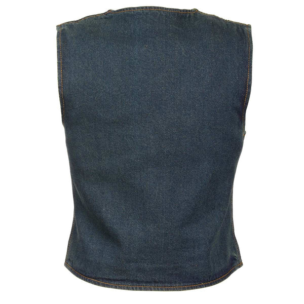 Milwaukee Leather DM1246 Women's Blue Denim Vest with V-Neck Collar