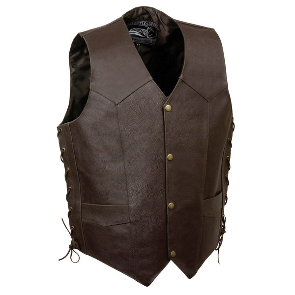 Event Leather ELM3900 Men's 'Live to Ride' Brown Leather Side Lace Vest with Flying Eagle Emboss