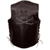 Event Leather ELM3915 Men's Brown Side Lace Motorcycle Leather Vest with Skull and Cross Bones Emboss