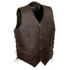 Event Leather ELM3940 Brown Motorcycle Leather Side Lace Vest for Men w/ Eagle Head and Stars Emboss