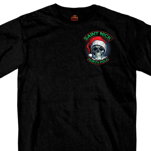 Hot Leathers GMD1329 Men's Saint Nick Skull Christmas Black T-Shirt