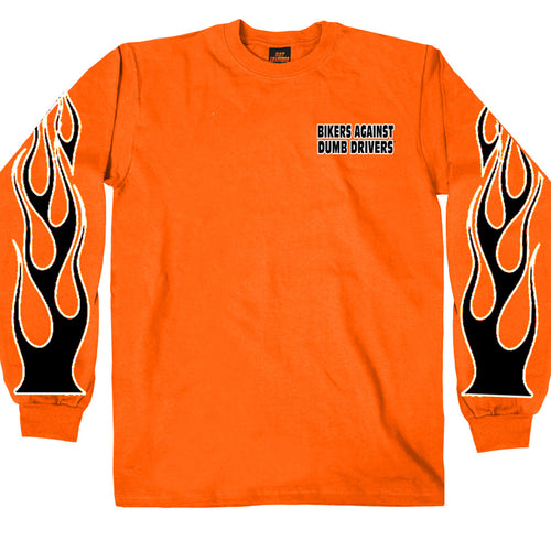 Hot Leathers GMD2090 Mens 'Bikers Against Dumb Drivers' Long Sleeve Safety Orange Shirt