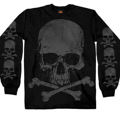 Hot Leathers GMS2305 Men’s ‘Jumbo Print Skull and Cross Bones Long Sleeve Black T-Shirt