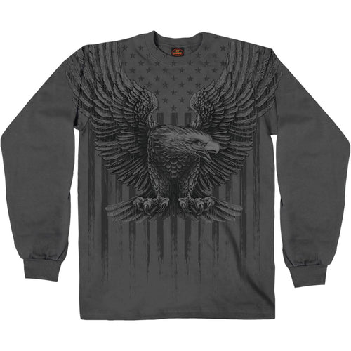 Hot Leathers GMS2524 Men's Charcoal Up-Wing Eagle Long Sleeve T-Shirt