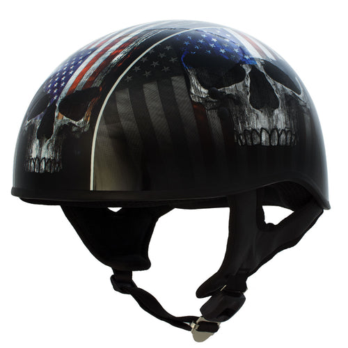 Hot Leathers HLD1042 Gloss Black 'Warrior Bullet' Advanced DOT Approved Skull Half Helmet for Men and Women Biker