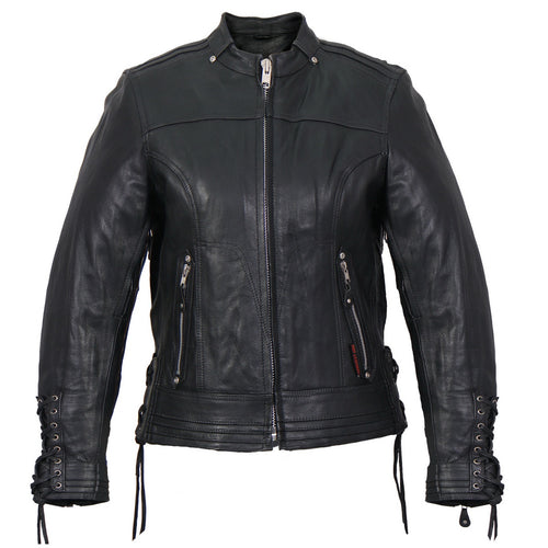 Hot Leathers JKL1025 Ladies Lace Up Sleeves Leather Jacket
