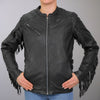 Hot Leathers JKL1028 Studs and Fringe Ladies Black Carry Conceal Leather Jacket