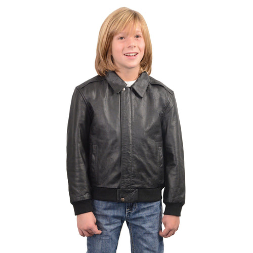 Milwaukee Leather LKK1930 Youth Size Black Leather Bomber Jacket