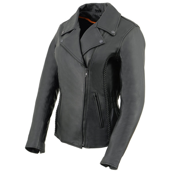 Milwaukee Leather LKL2711 Women's Black Braided Leather Jacket with Stud Back Detailing