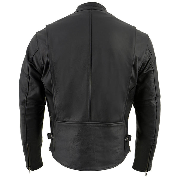 Milwaukee Leather LKM1710 Men's Black Classic Scooter Style Leather Motorcycle Jacket w/ Removable Thermal Liner