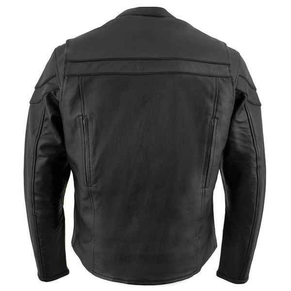 Milwaukee Leather LKM1725 Men's Black Sporty Crossover Scooter Style Leather Motorcycle Jacket w/ Reflective Piping